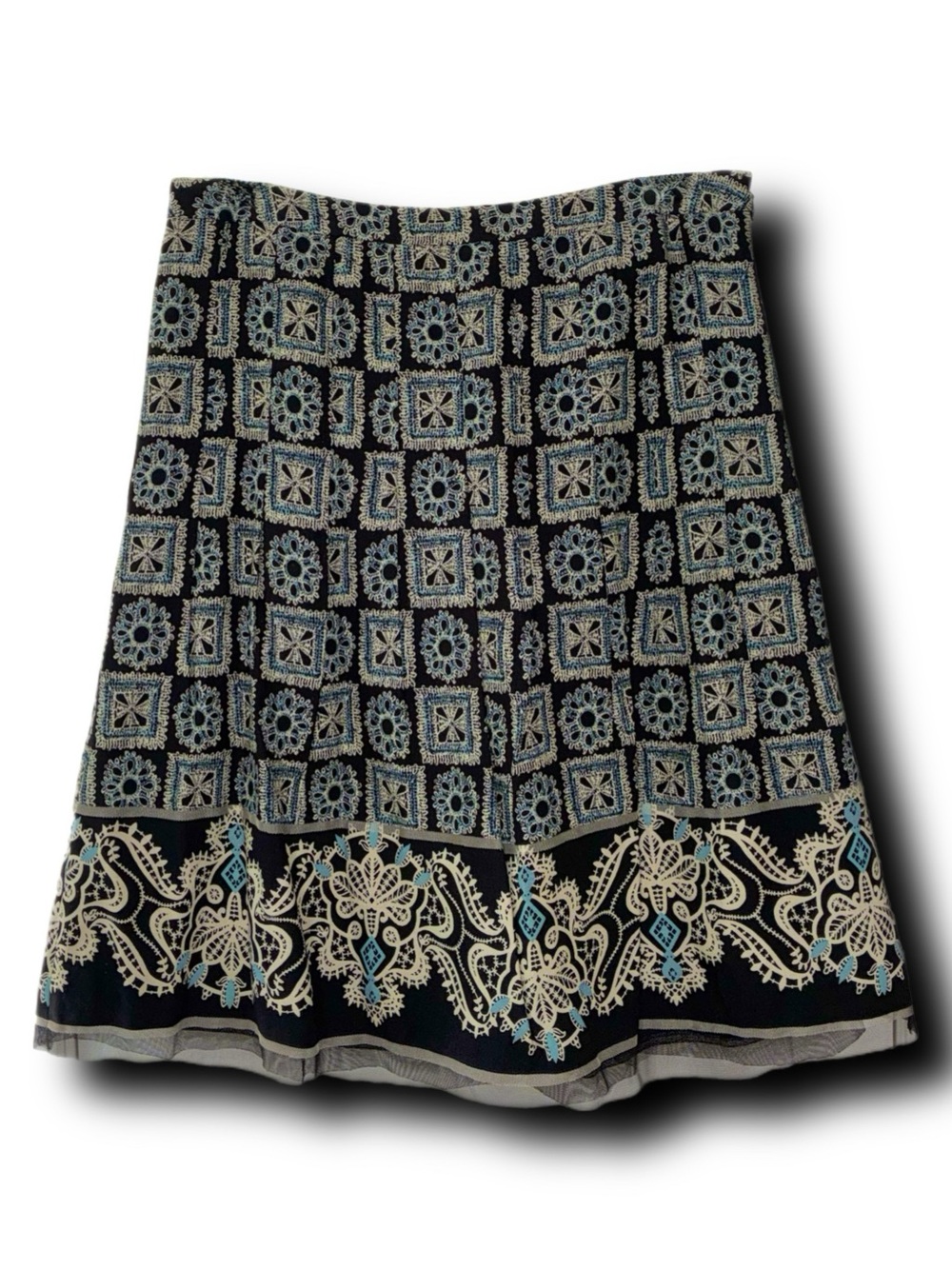 NWT Ann Taylor Loft Boho Print Wool Blend A-Line Skirt with Tulle Trim
